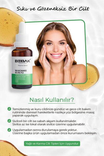 Bebak Pharma Gözenek Sıkılaştırıcı Ve Sebum Dengeleyici Serum %5 Niacinamide+%1 Zinc Pca 30ml