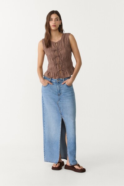 Stradivarius D70 flowing denim midi skirt