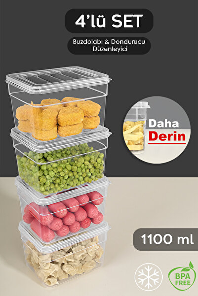 Meleni Home 4'lü Derin Mikrodalga Uyumlu Erzak Gıda Saklama Kabı - Şeffaf Kap...