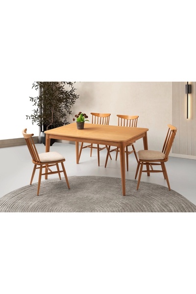 Evistro Fidan Naturel Ahşap Salon Yemek Masa Sandalye Takımı 4 Diva Sandalyel...