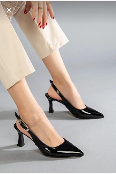 simplex Kadın Siyah Rugan Sivri Topuklu Ayakkabı