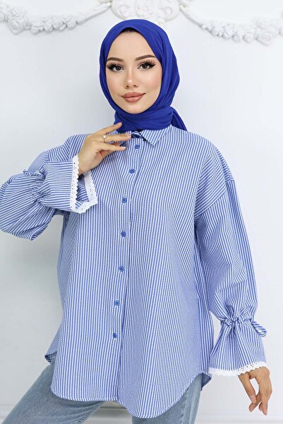 benguen Сорочка з рукавами Fisto з детальною смужкою 2226 Сакс синій