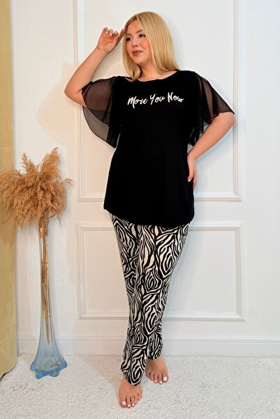 tarzımsüper Plus Size Luxury Pajamas Set with Elastic Waist Comfort Model Cotton Women's Pajamas Set