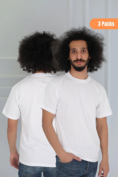 CENNETOĞLU تي شيرت رجالي مكون من 3 قطع بقصة ضيقة ورقبة دائرية