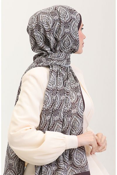 sefamerve Karaca Ethnic μοτίβο βαμβακερό σάλι 81087-04 Plum