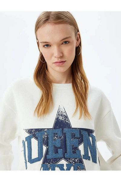 Koton Ecru Women's Sweatshirt - 5Wal10132Ik