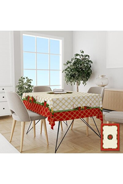 yok yok evim eve dair her şey مفرش طاولة بدون رباط مقاوم للبقع وسهل التنظيف مع إكليل رأس السنة ونمط زخرفي