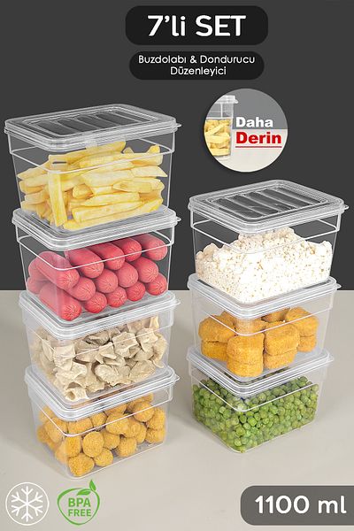 Meleni Home Set of 7 Deep Microwave Compatible 1100ml Food Storage Containers - Transparent Lid and Organizer