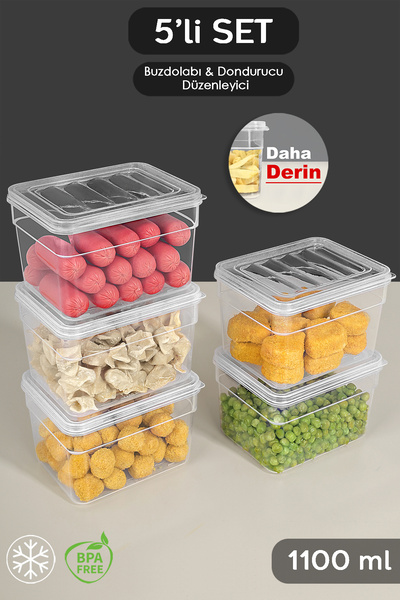 Meleni Home 5-Piece Deep Microwave Compatible Food Storage Container 1100ml - Transparent Lid Organizer Set