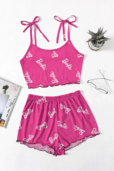 PEMBİŞ HOMEWEAR Angelina Pembe Beyaz Askılı Şort Takımı