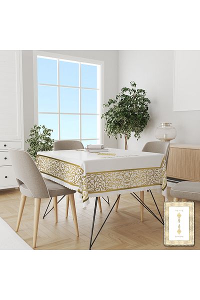 yok yok evim eve dair her şey Ramadan Themed Gold Border Patterned Carefree Tablecloth