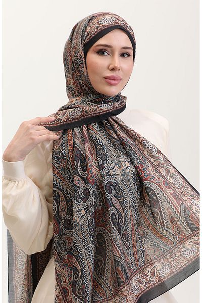 sefamerve Ethnic μοτίβο Karaca Shawl 81084-12 Μαύρο Πλακάκι