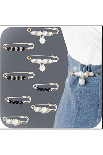 TChic 8'li Siyah Beyaz Bel Daraltma İğnesi ve Yaka İğnesi