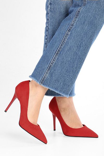 Shoeberry Klassischer Stiletto-Absatz aus rotem Wildleder für Damen