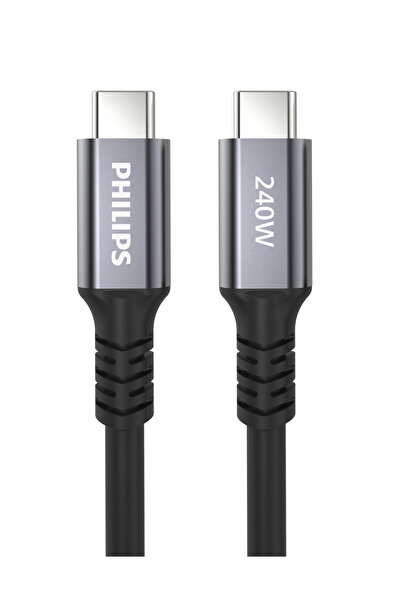 Philips SWV6701/00 Thunderbolt3 USB-C to USB-C 240W 5K Hızlı Şarj Kablosu, 1 Metre Siyah