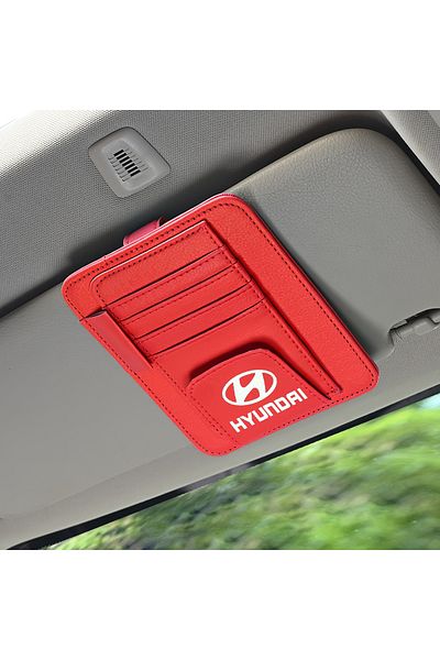 Hyundai مشبك منظم واقي الشمس للسيارة - حامل تخزين متعدد الجيوب للبطاقات والنظارات والأقلام، هيونداي أحمر