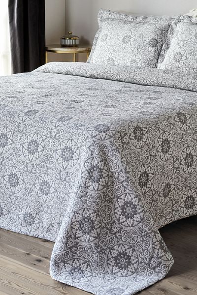 Karaca Home Anthracite Color Oriental Double Bedspread Set