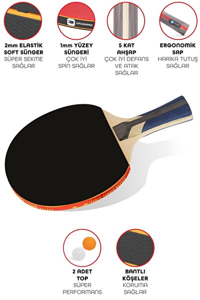 Telvesse 4Lly Length Table Tennis Racket Set 2 Rackets and 2 Balls for Amateur Level