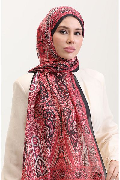 sefamerve Koton Shawl - Karaca Ethnic Print, Μαύρο Φούξια 81084-04