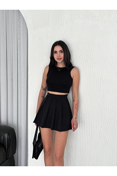 Ozy Fashion Čierna sukňa s dvojitou látkou