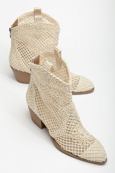 DENORA Μπεζ Nude Cream Tan Lace Fabric Western Cowboy Κοντές καλοκαιρινές μπότες