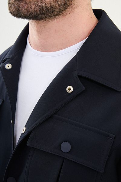 Mcr Straight Slim Fit Shirt Collar Men's Coat Navy Blue - 39636.25Y