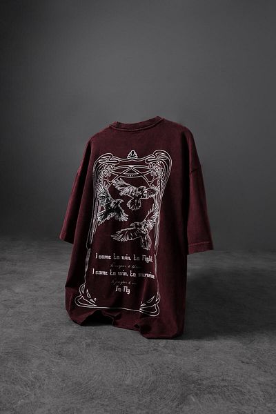 Slatra Ανδρικό μπλουζάκι Claret Red TO FLY Special Washed Fabric Oversize