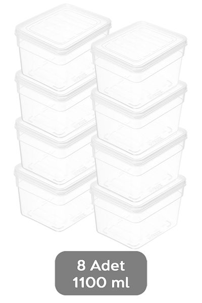 Meleni Home Set of 8 Deep Microwave Compatible 1100ml Food Storage Containers Transparent Lid Organizer
