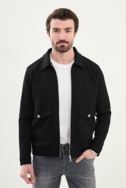 Mcr Прямий Slim Fit Сумка Кишеня Сорочка Комір Чоловічий Пальто Чорний - 3963...