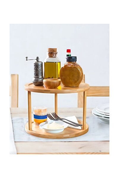 DEZİ Bambu 360° Dönen 2 Katlı Baharatlık Düzenleyici , Sunumluk, Organizer, K...