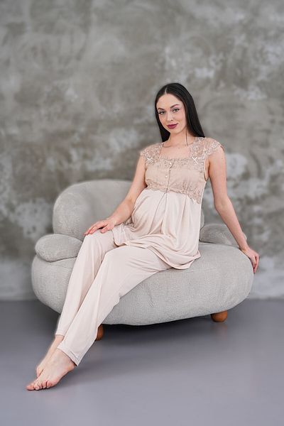 LOHOUSE Γυναικείο Σετ Πιτζάμες Μητρότητας Βαμβακερό Σχέδιο Δαντέλας Βιζόν