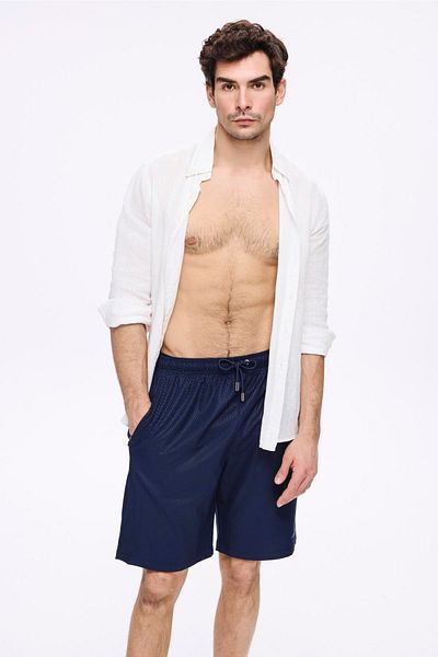 Haşema Navy Blue Men's Short Pool and Sea Shorts Textured Fabric 5032