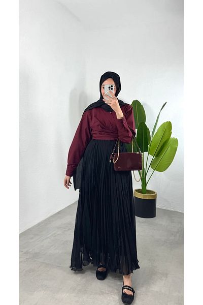 MODA Γυναικεία μακριά πλισέ σιφόν φούστα