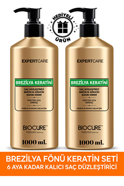 Biocure Kalıcı Saç Düzleştirici Brezilya Keratin Saç Bakımı Set Brezilya Fönü Kokusuz Dumansız 2 adet