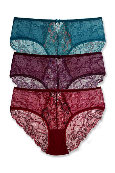 HNX 3-Piece Double Color Lace Tulle High Waist Women's Panties