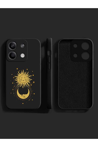 Merwish غطاء حماية من السيليكون لهاتف Xiaomi Redmi Note 13Pro 4G متوافق مع نمط الشمس والقمر باللون الأسود