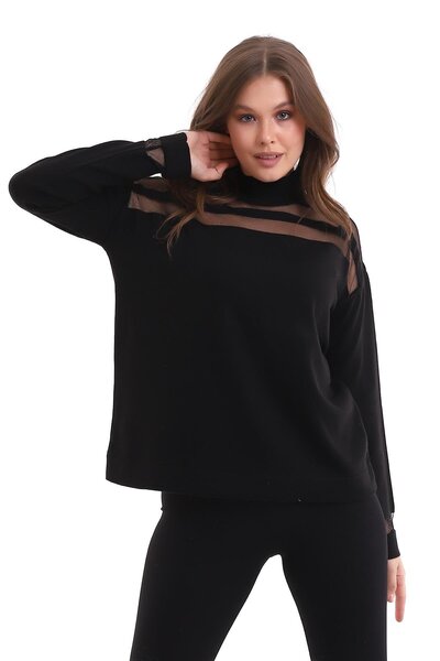 Irmak Kerekli Pulover de tricotaj transparent cu dungi negre - Bluză de damă 1107