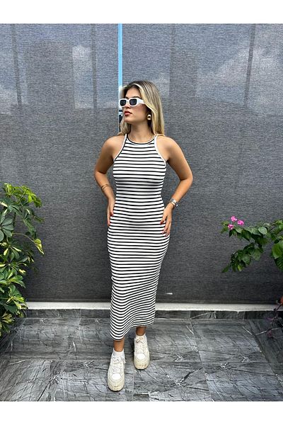 Kübra Tekstil Rochie fără mâneci cu dungi Lupinn Fashion pentru femei, rochie maxi lungime pentru femei