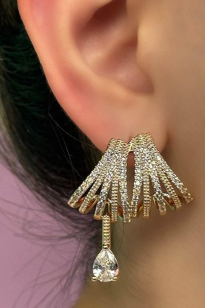 TAKIŞTIR Gold Color Stone Detailed Ysx Earrings (Pair)