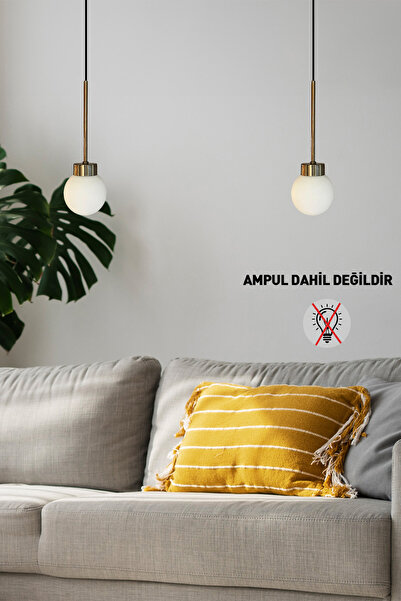 Bamyum Petite İkili Beyaz Cam Avize İnce Eskitme Başlık Retro Sarkıt Restoran...