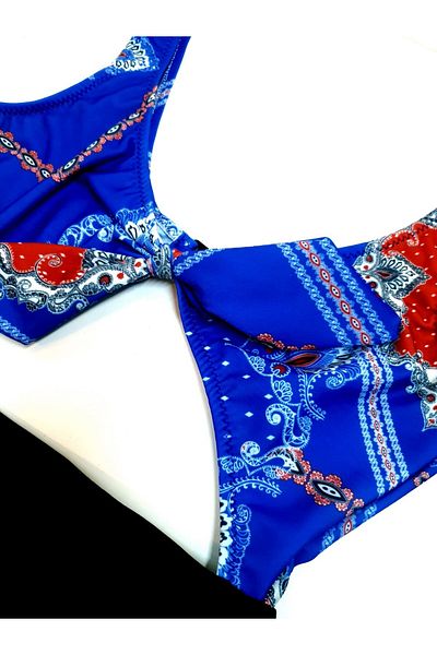 DEEP BEACH Db20097m Costum de baie cu imprimeu Saks cu fundă în față