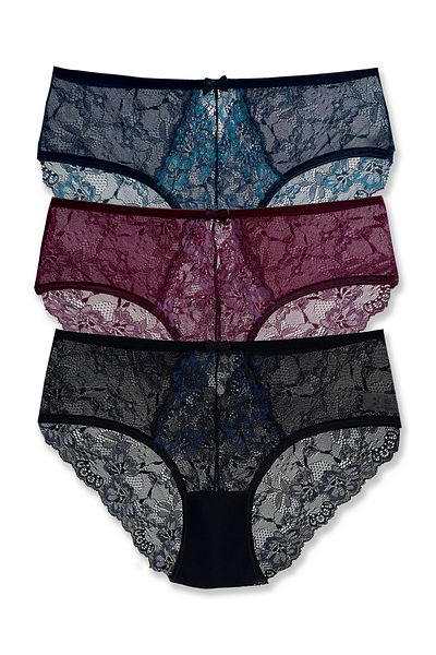 HNX 3-Piece Double Color Lace Tulle High Waist Women's Panties