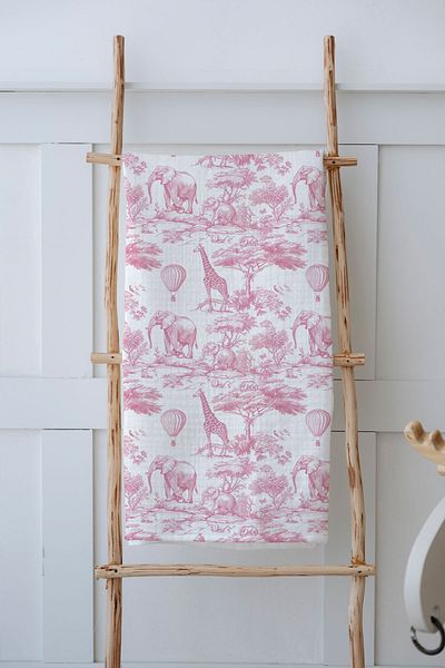 Tuğba Kuğu 4 Layer Muslin Blanket (100X120) - Pink Toile De Jouy