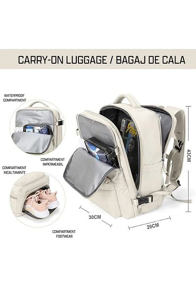 Quasar & Co. Rucsac Quasar&Co.®,impermeabil,compartiment pantofi,agatare pe troler,USB,textil,43x30x20cm,ivoire