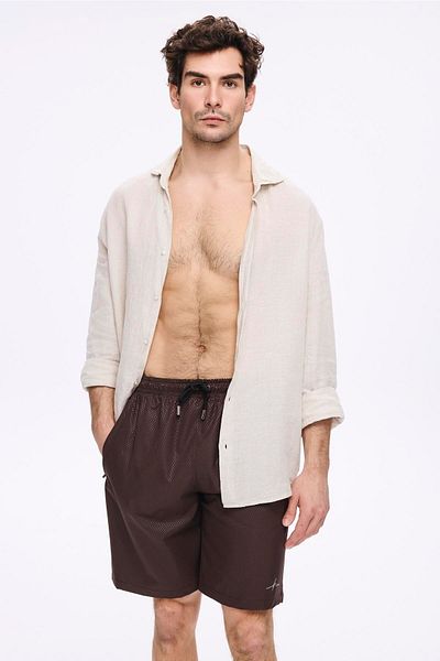 Haşema Brown Textured Fabric Men's Short Pool and Sea Shorts 5032