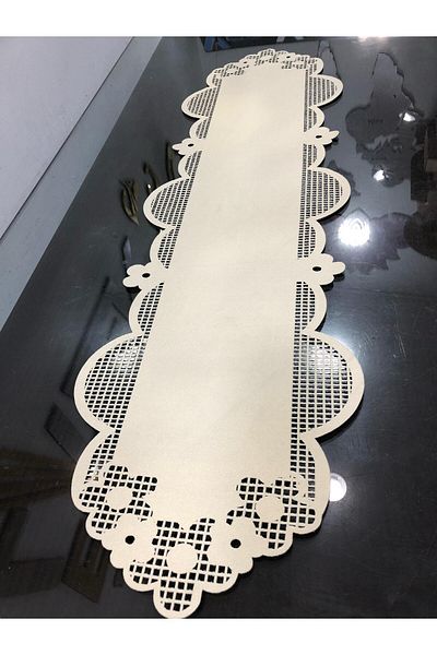 EHA LAZER Κρεμ Χρώμα Γεωμετρικό Μοτίβο Floral American Service Runner