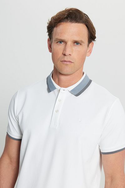 ALTINYILDIZ CLASSICS Βαμβακερό Slim Fit Slim Fit Polo Neck Stretchy Λευκό T-Shirt