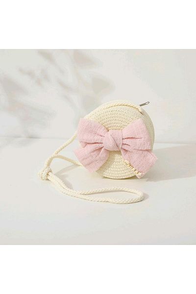 REBORN DESIGN Macrame Circle Model Ecru Color Straw Bag Sweet Text Details