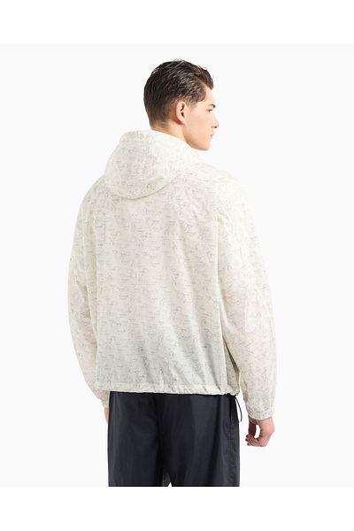 Emporio Armani Men's Hooded Zippered Eagle Patterned White Jacket Em 002006   Af12021-Mb046