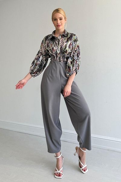 Femella Women Fashion Satin Shirt with Elastic Waist - Green